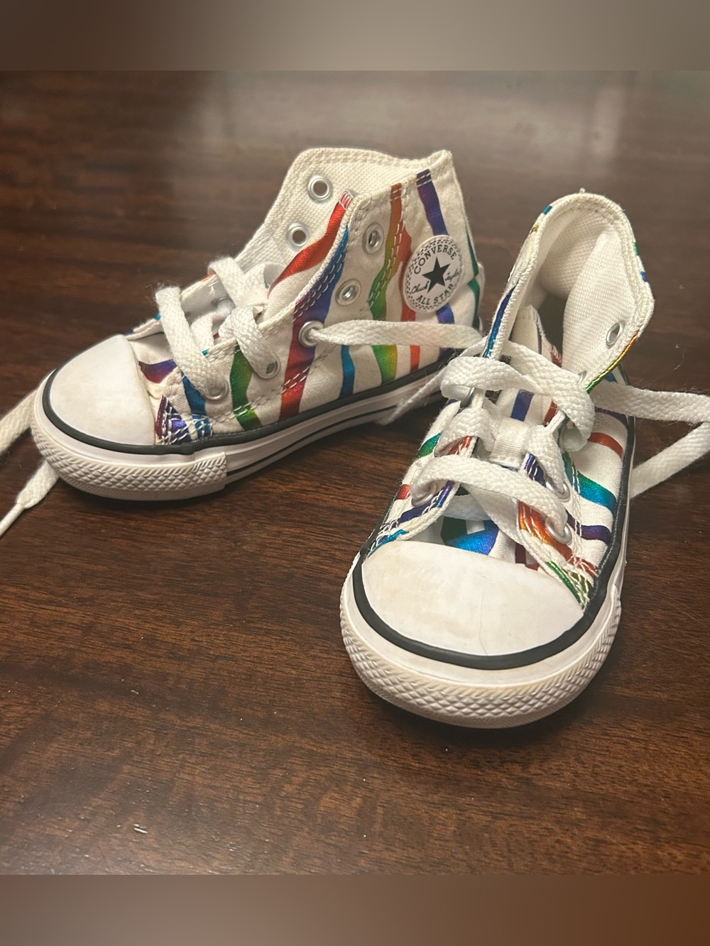 Toddler rainbow striped high top converse size 6